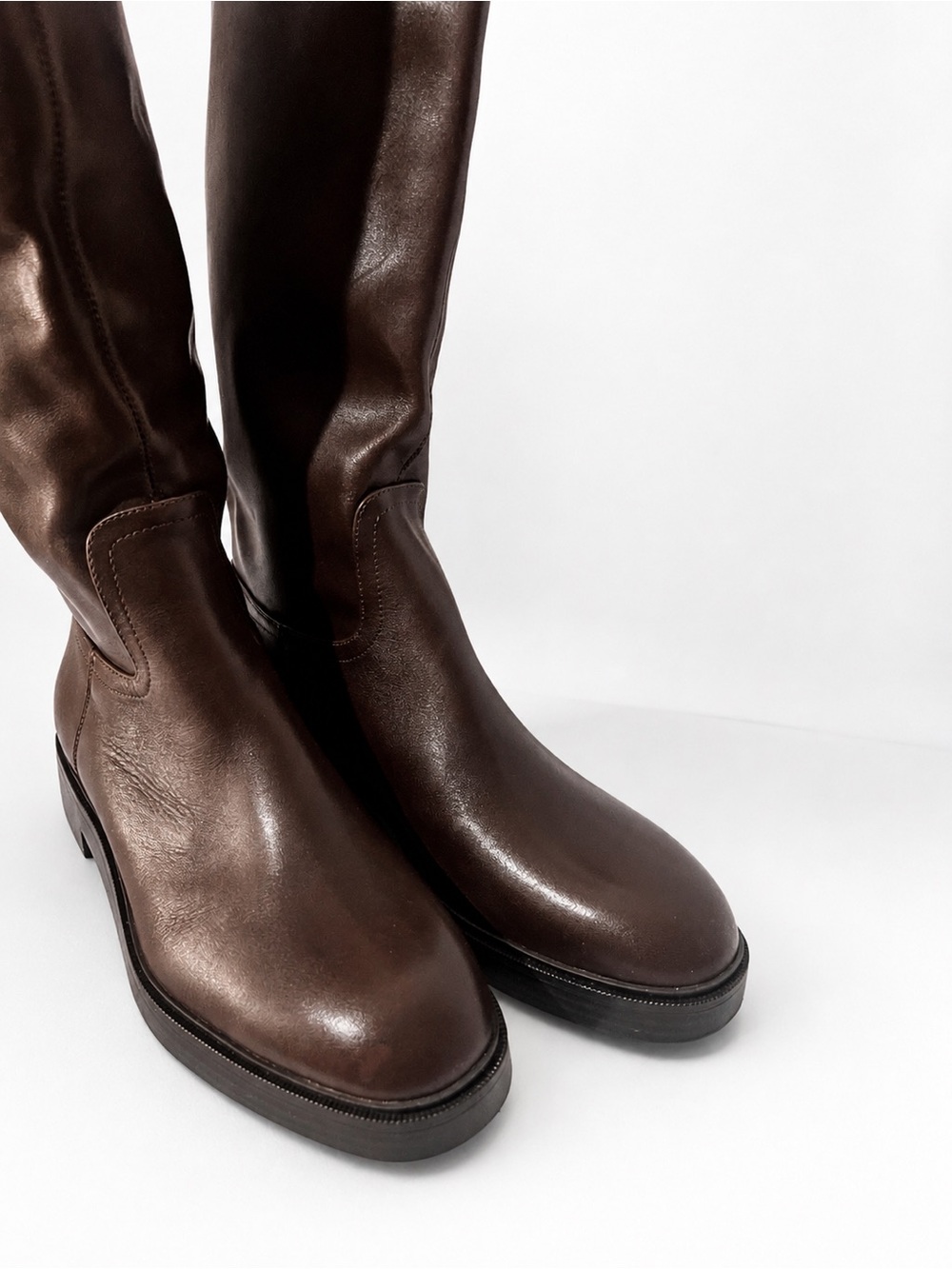 Zara NWT Brown Leather Faux Shearling Double Buckle Riding Boots 8 - Picture 10 of 15